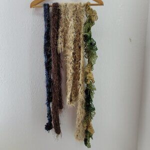 Vintage 80s 90s Skinny Scarf Wrap Lot 52-88" Fuzzy Crochet Sparkle Lace Scarves